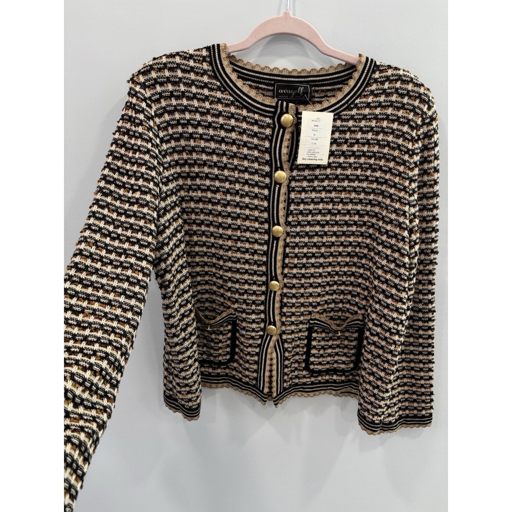 NEW Ava Golf Italy Tweed Wool Metallic Button Cardigan 3X Black Gold Old Money - Picture 5 of 8
